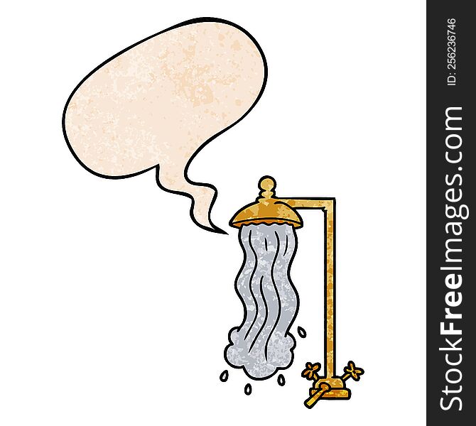 cartoon shower with speech bubble in retro texture style