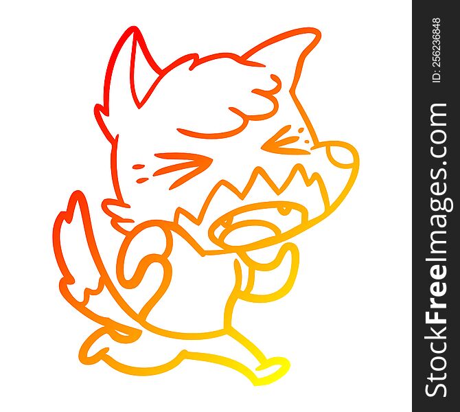 warm gradient line drawing of a angry cartoon fox running