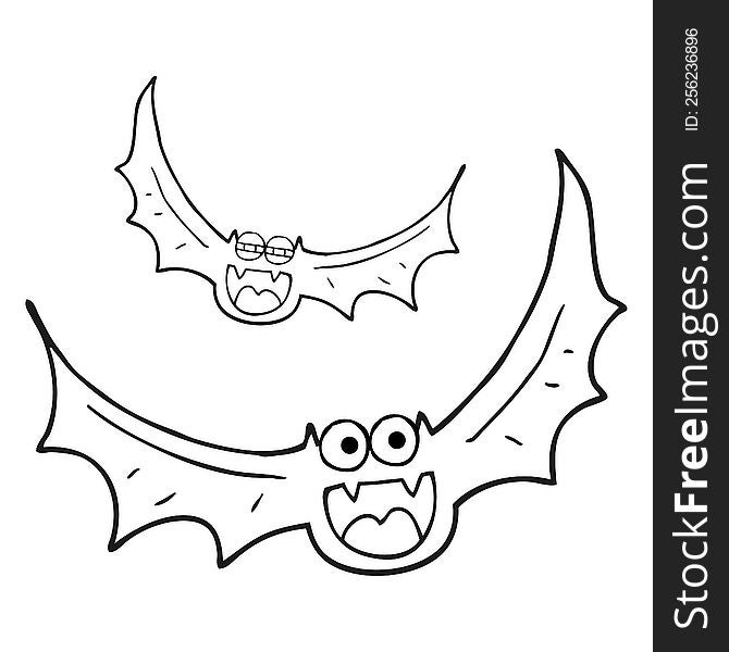 freehand drawn black and white cartoon halloween bats