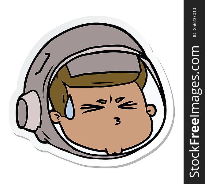 Sticker Of A Cartoon Stressed Astronaut Face