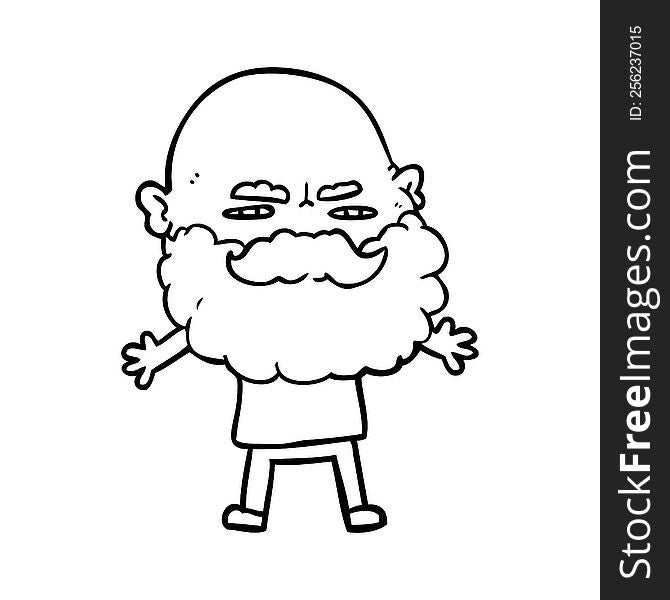cartoon man with beard frowning. cartoon man with beard frowning