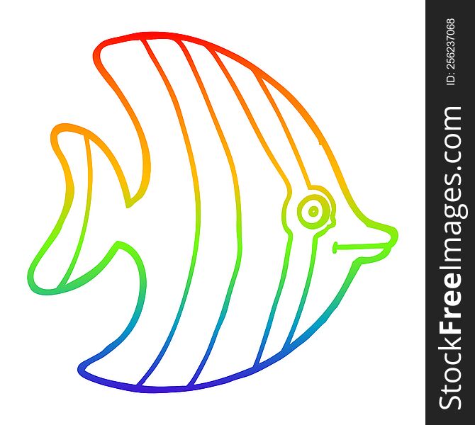 Rainbow Gradient Line Drawing Cartoon Angel Fish