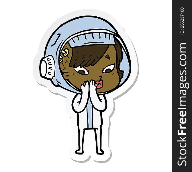 Sticker Of A Cartoon Astronaut Woman