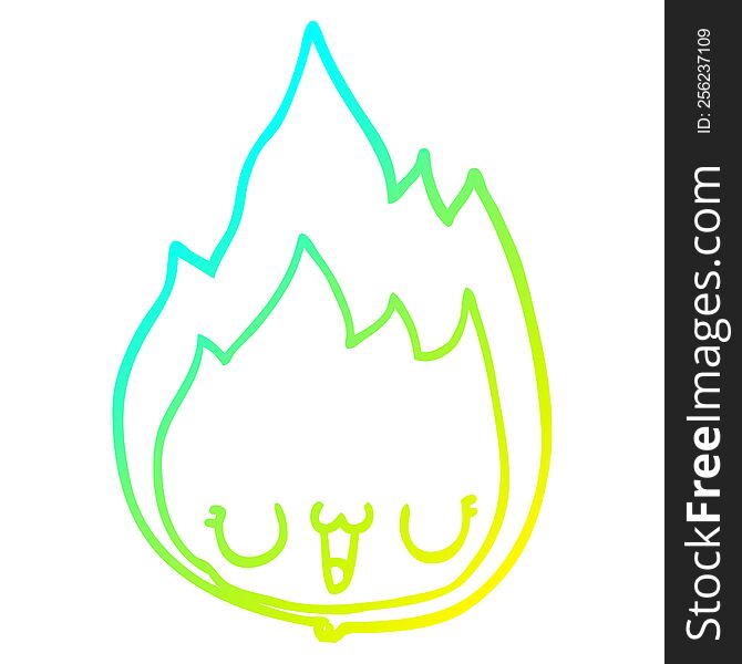 cold gradient line drawing of a cartoon flame with face