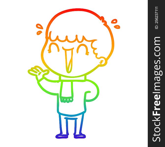 rainbow gradient line drawing of a laughing cartoon man