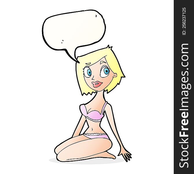 Cartoon Pretty Woman In Underwear With Speech Bubble