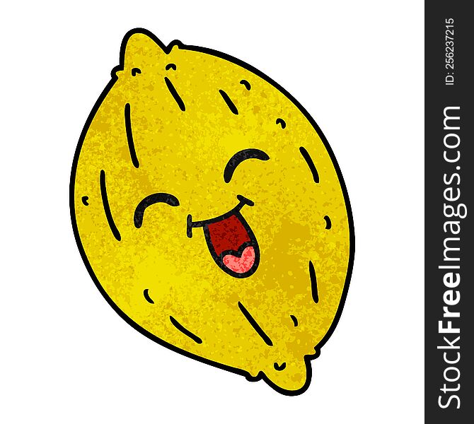 freehand drawn textured cartoon of a happy lemon