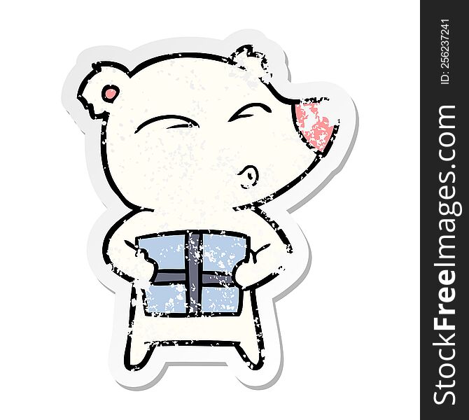 Distressed Sticker Of A Cartoon Christmas Polar Bear