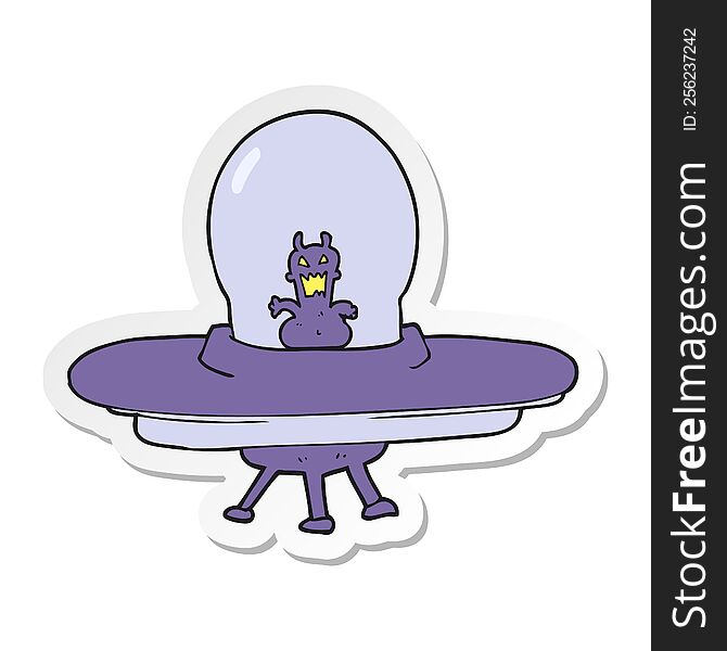 Sticker Of A Cartoon Alien Spaceship