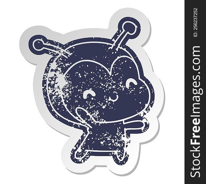 distressed old cartoon sticker kawaii of a cute lady bug