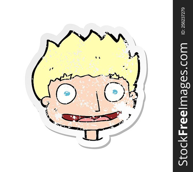 Retro Distressed Sticker Of A Cartoon Happy Boy
