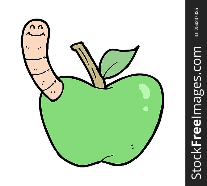 Cartoon Apple With Worm