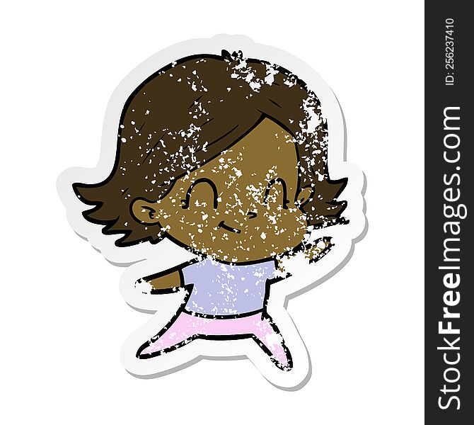 distressed sticker of a cartoon friendly girl