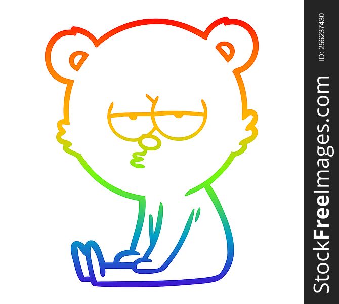 rainbow gradient line drawing of a bored polar bear cartoon sitting