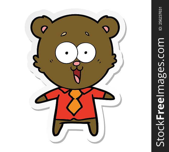 Sticker Of A Laughing Teddy  Bear Cartoon In Shirt And Tie