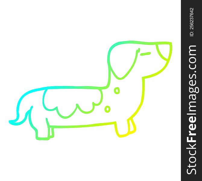 cold gradient line drawing of a cartoon sausage dog
