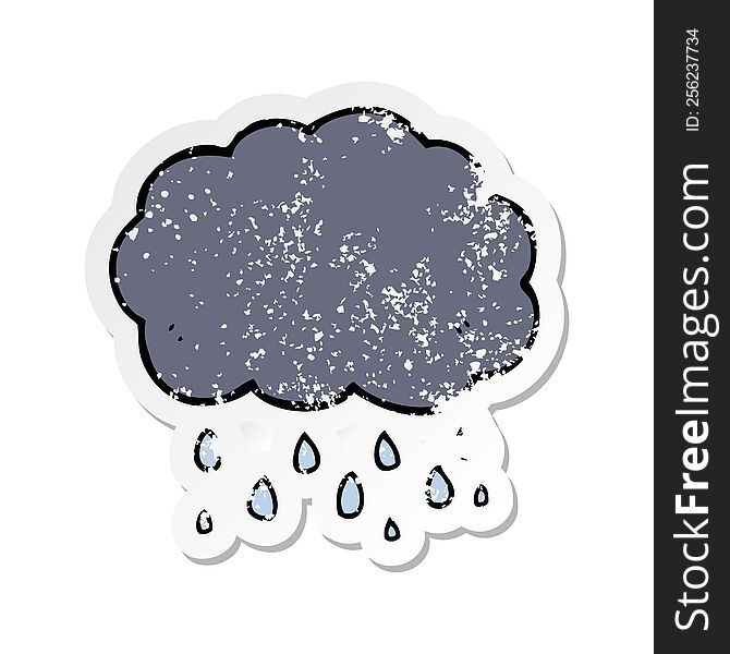 distressed sticker of a cartoon cloud raining