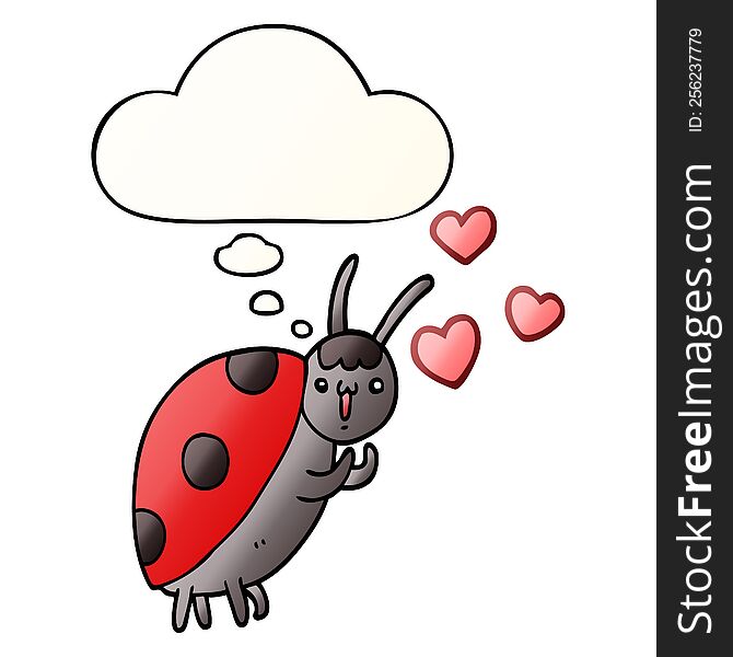 Cute Cartoon Ladybug In Love And Thought Bubble In Smooth Gradient Style