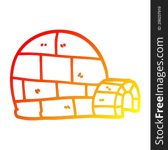 warm gradient line drawing of a cartoon winter igloo