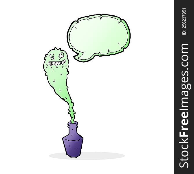 Cartoon Spooky Ghost In Bottle With Speech Bubble