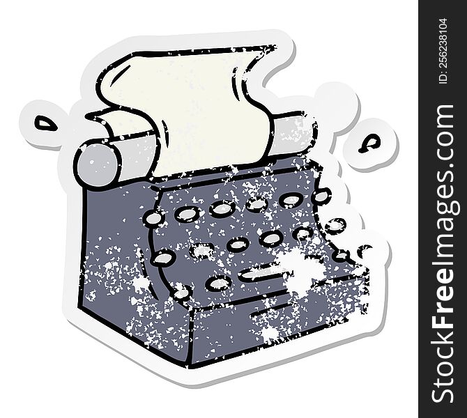 hand drawn distressed sticker cartoon doodle of old school typewriter