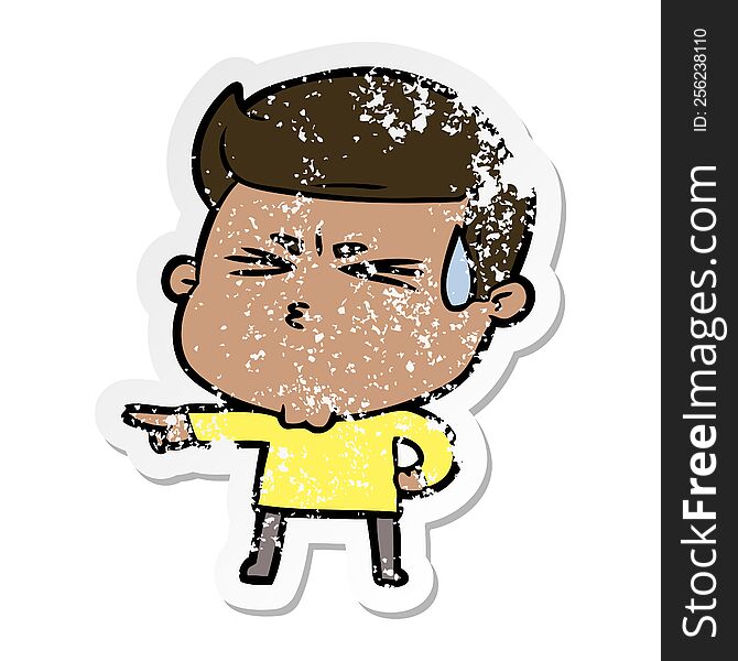 distressed sticker of a cartoon man sweating