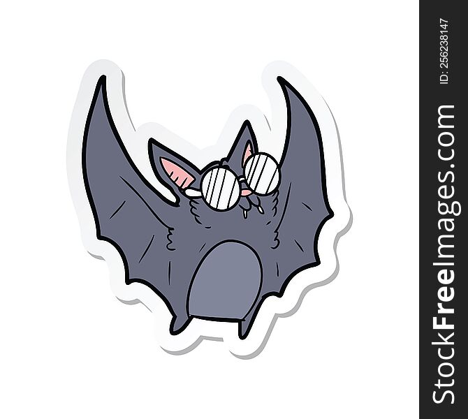 Sticker Of A Cartoon Bat Wearing Spectacles