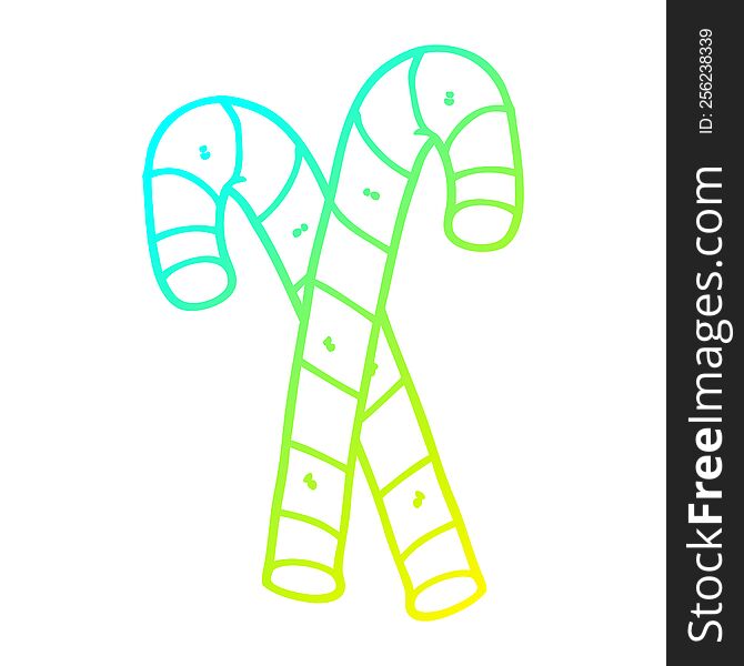 cold gradient line drawing of a cartoon candy canes