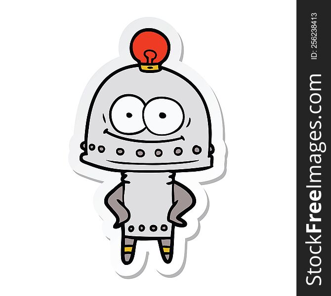 sticker of a happy carton robot with light bulb