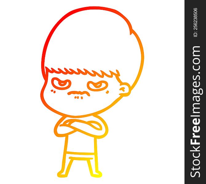 Warm Gradient Line Drawing Cartoon Angry Boy