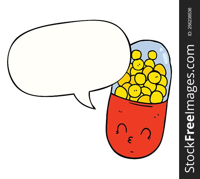 Cartoon Pill And Speech Bubble