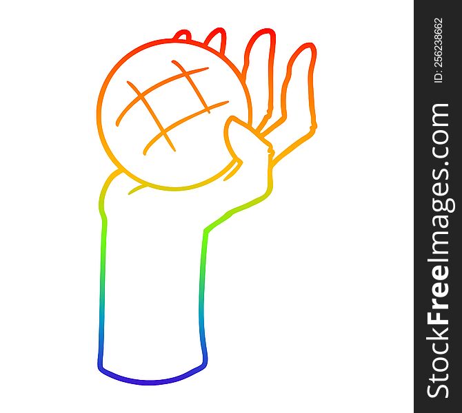 rainbow gradient line drawing of a cartoon hand throwing ball