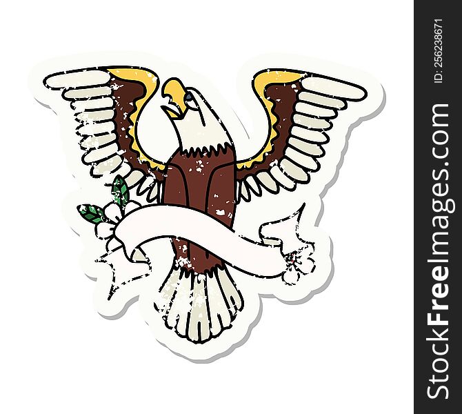 grunge sticker with banner of an american eagle