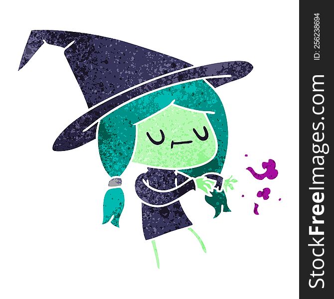 retro cartoon of cute kawaii witch