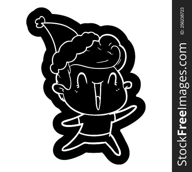 Cartoon Icon Of A Excited Man Wearing Santa Hat