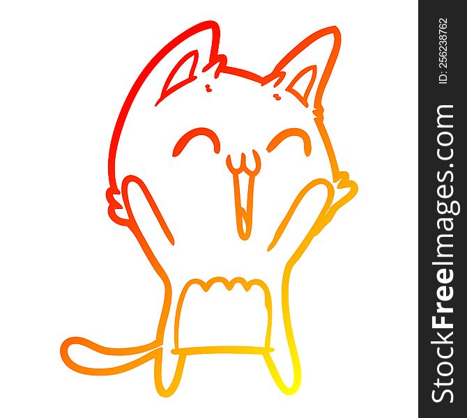 Warm Gradient Line Drawing Happy Cartoon Cat Meowing