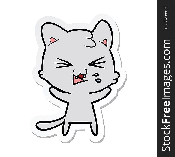 Sticker Of A Cartoon Hissing Cat