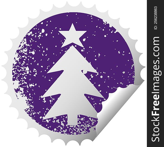 Distressed Circular Peeling Sticker Symbol Christmas Tree