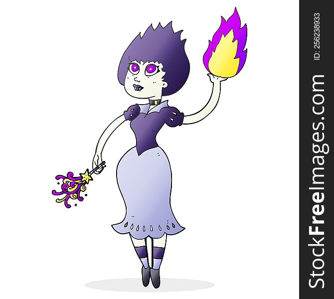 freehand drawn cartoon vampire girl casting fireball
