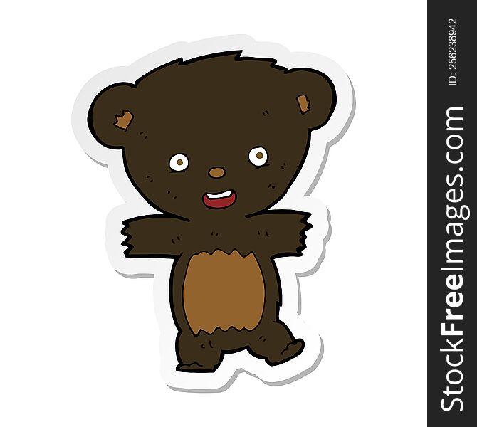 Sticker Of A Cartoon Teddy Black Bear Cub