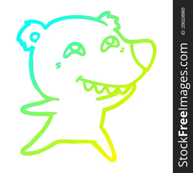 Cold Gradient Line Drawing Cartoon Bear Showing Teeth