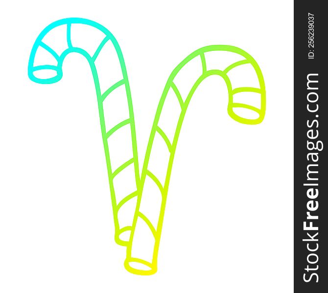 cold gradient line drawing of a cartoon pink candy cane
