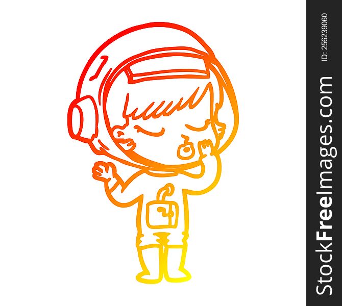 Warm Gradient Line Drawing Cartoon Pretty Astronaut Girl