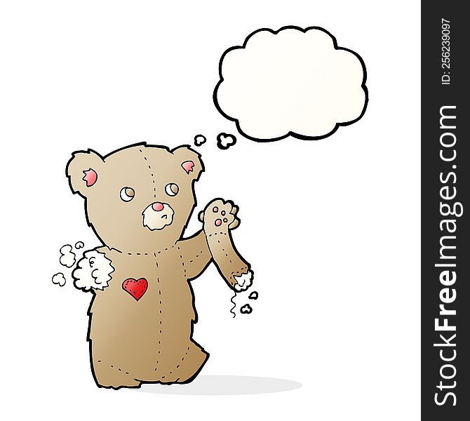 Cartoon Teddy Bear With Torn Arm With Thought Bubble