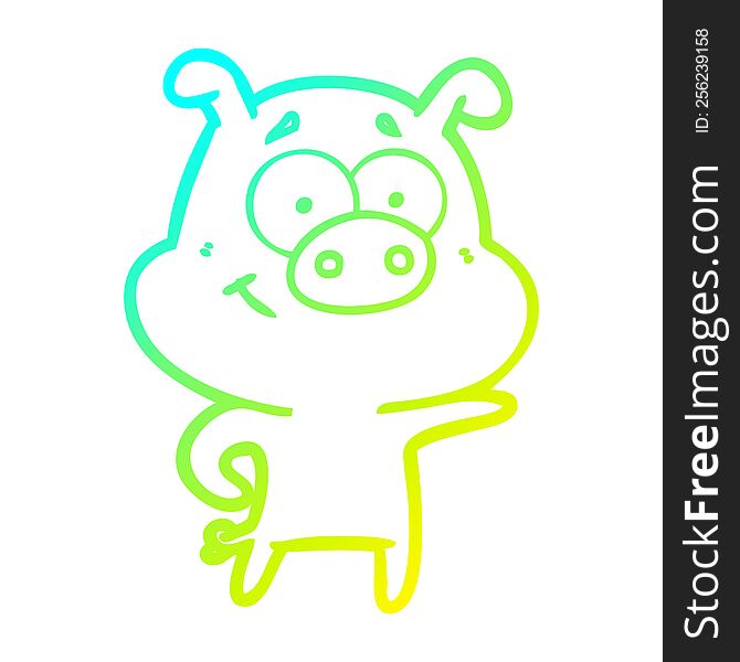 Cold Gradient Line Drawing Cartoon Pig Pointing