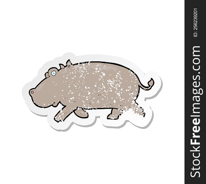 retro distressed sticker of a cartoon hippopotamus