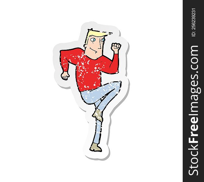 retro distressed sticker of a cartoon man jogging on spot