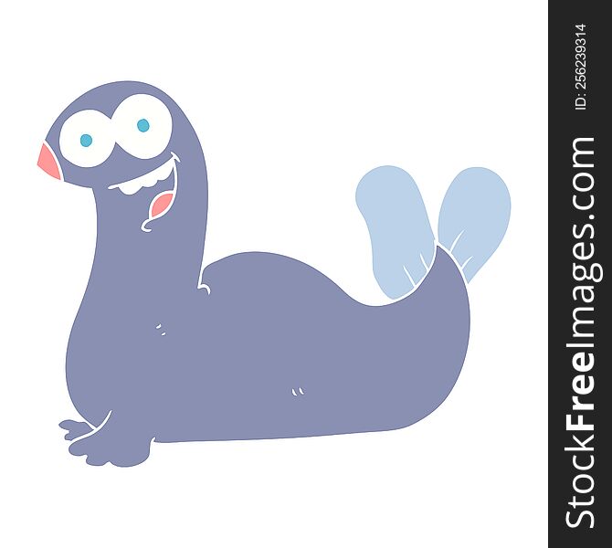 Flat Color Illustration Of A Cartoon Seal