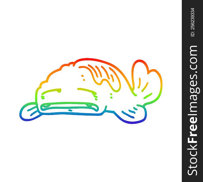 Rainbow Gradient Line Drawing Cartoon Sad Old Fish