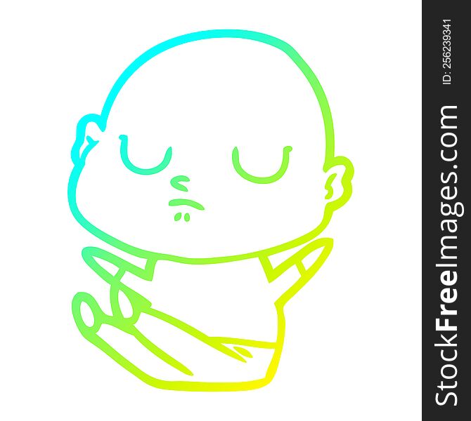 Cold Gradient Line Drawing Cartoon Bald Man
